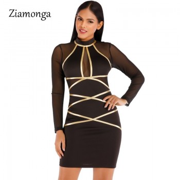 Long Sleeve Lace Bandage Dress Women Sexy Hollow Out Club Mini Celebrity Evening Runway Party Dresses